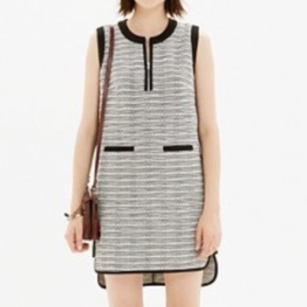 Madewell women 0 black/white tweedβ weave shift dress sleeveless